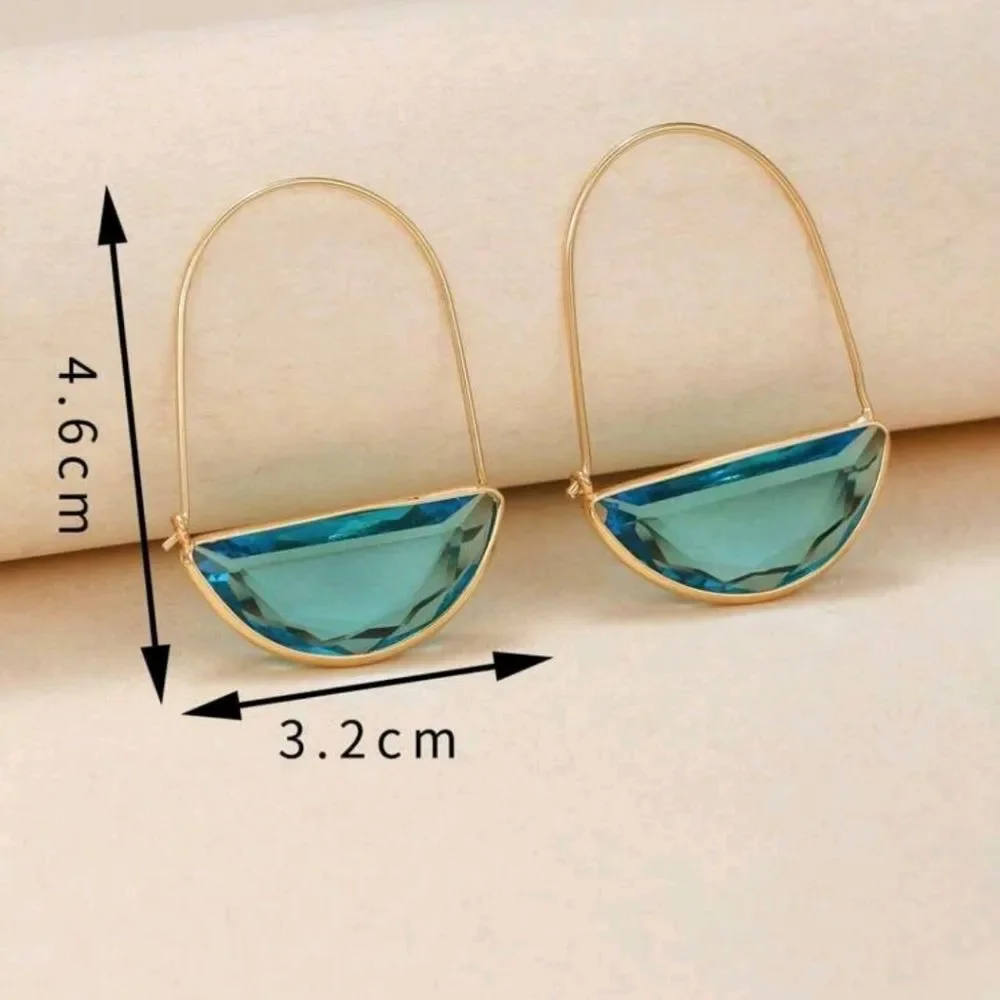 New Blue Glass Crescent Hoop Earrings Glass Dangle …